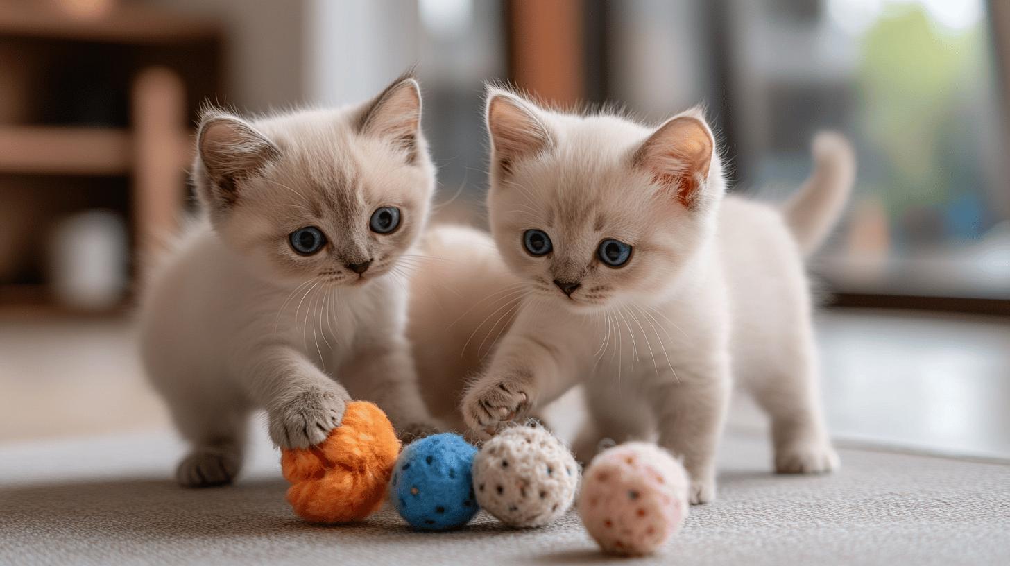 Two cats playing with a toy