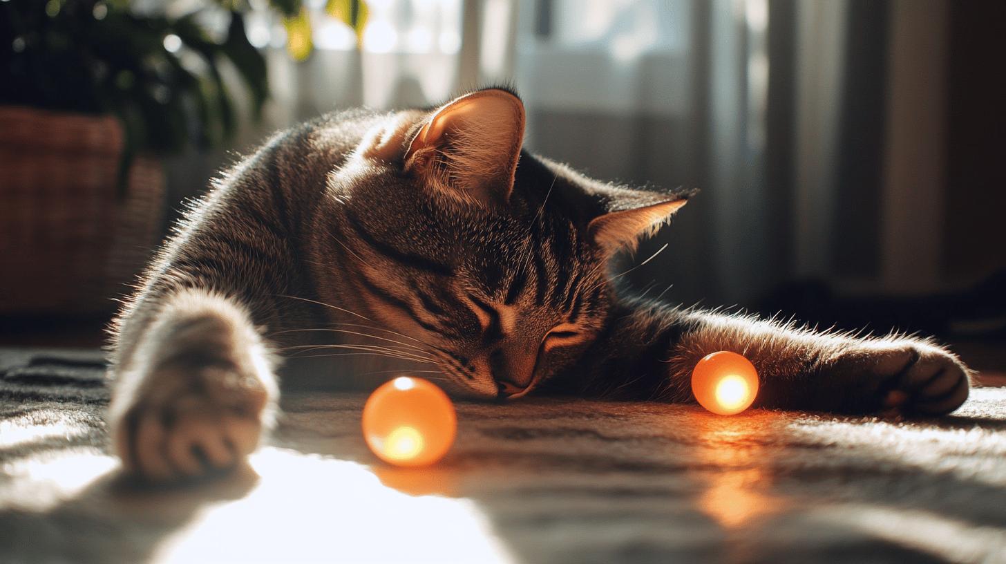cat sleeping with toys